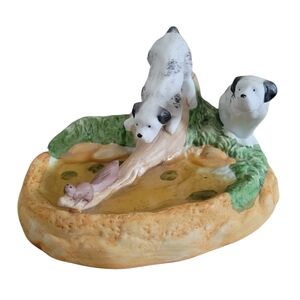 Vintage 1988 Staffordshire Dogs Porcelain Figurine Squirrel Pond Hunting Signed